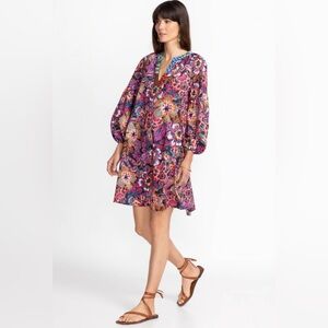 Johnny Was Eyes on You Paisley Floral Print Poplin Mini Dress M